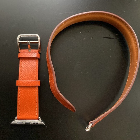 HERMES Double Tour Apple Watch Strap Band 40 mm fits 38/40/41 Attelage Orange - Picture 10 of 11